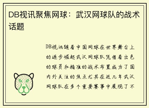 DB视讯聚焦网球：武汉网球队的战术话题